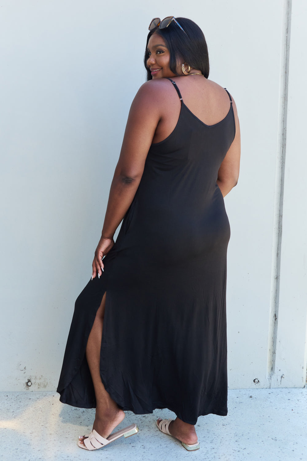 Feel The Energy Cami Side Slit Maxi Dress-Black Black Maxi Dress by Vim&Vigor | Vim&Vigor Boutique