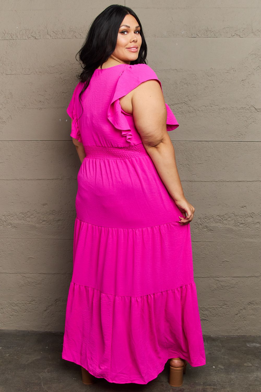 I'm Fancy Tiered Side Slit Maxi Dress Hot Pink Maxi Dress by Vim&Vigor | Vim&Vigor Boutique