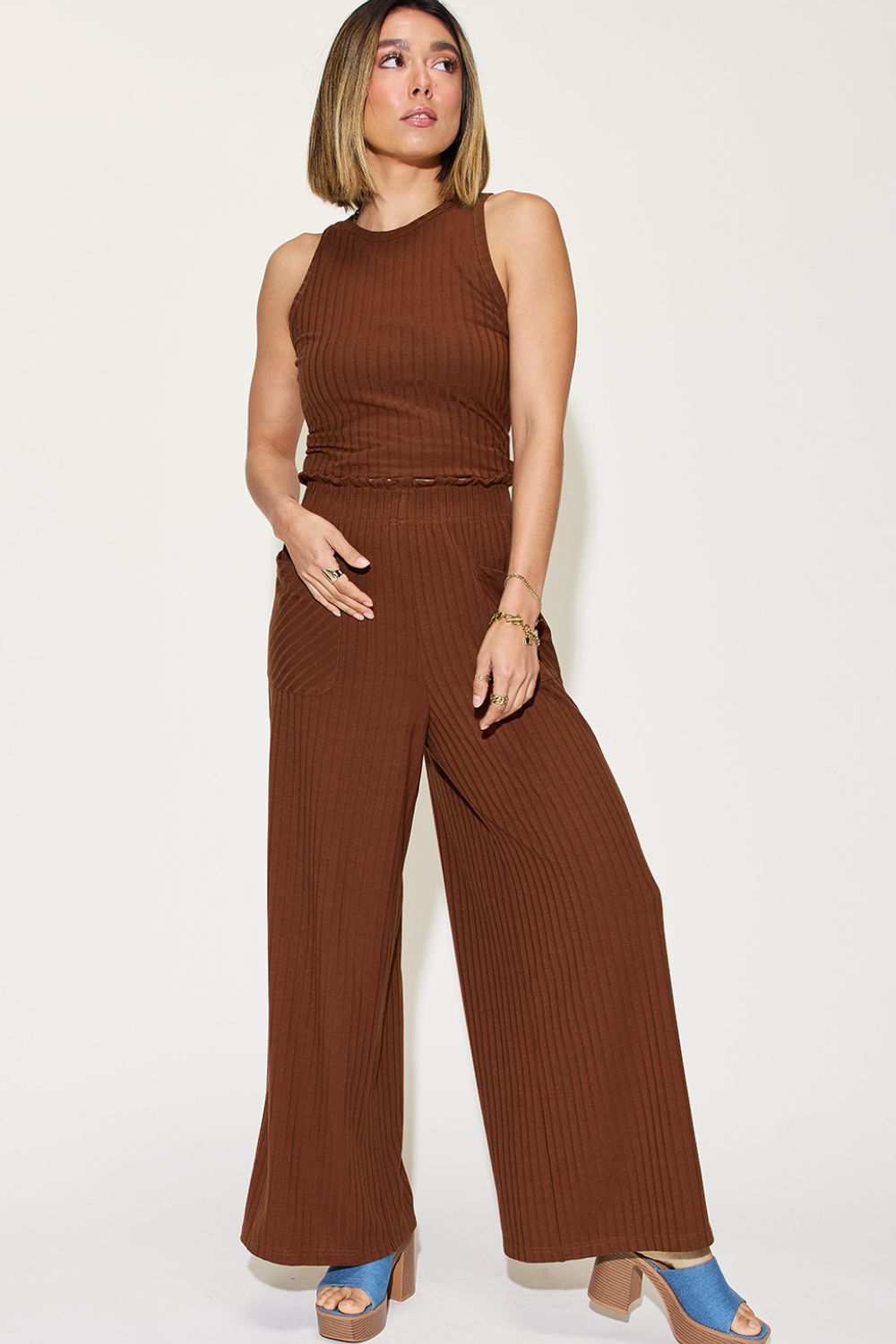 Watch Me Work Ribbed Tank and Wide Leg Pants Set