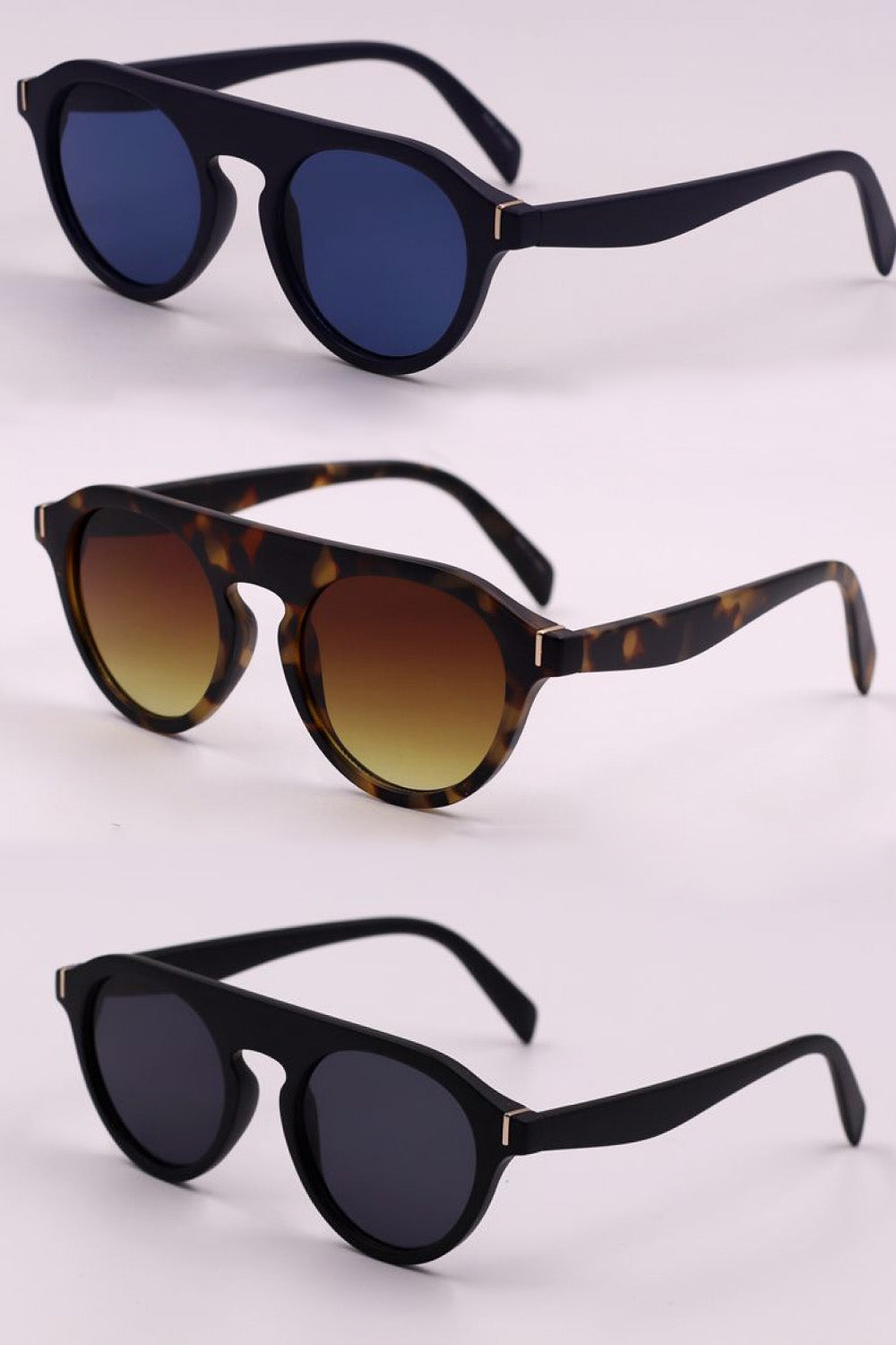 3-Piece Round Polycarbonate Full Rim Sunglasses Royal Blue/Camel/Dusty Blue One Size Sunglasses by Vim&Vigor | Vim&Vigor Boutique