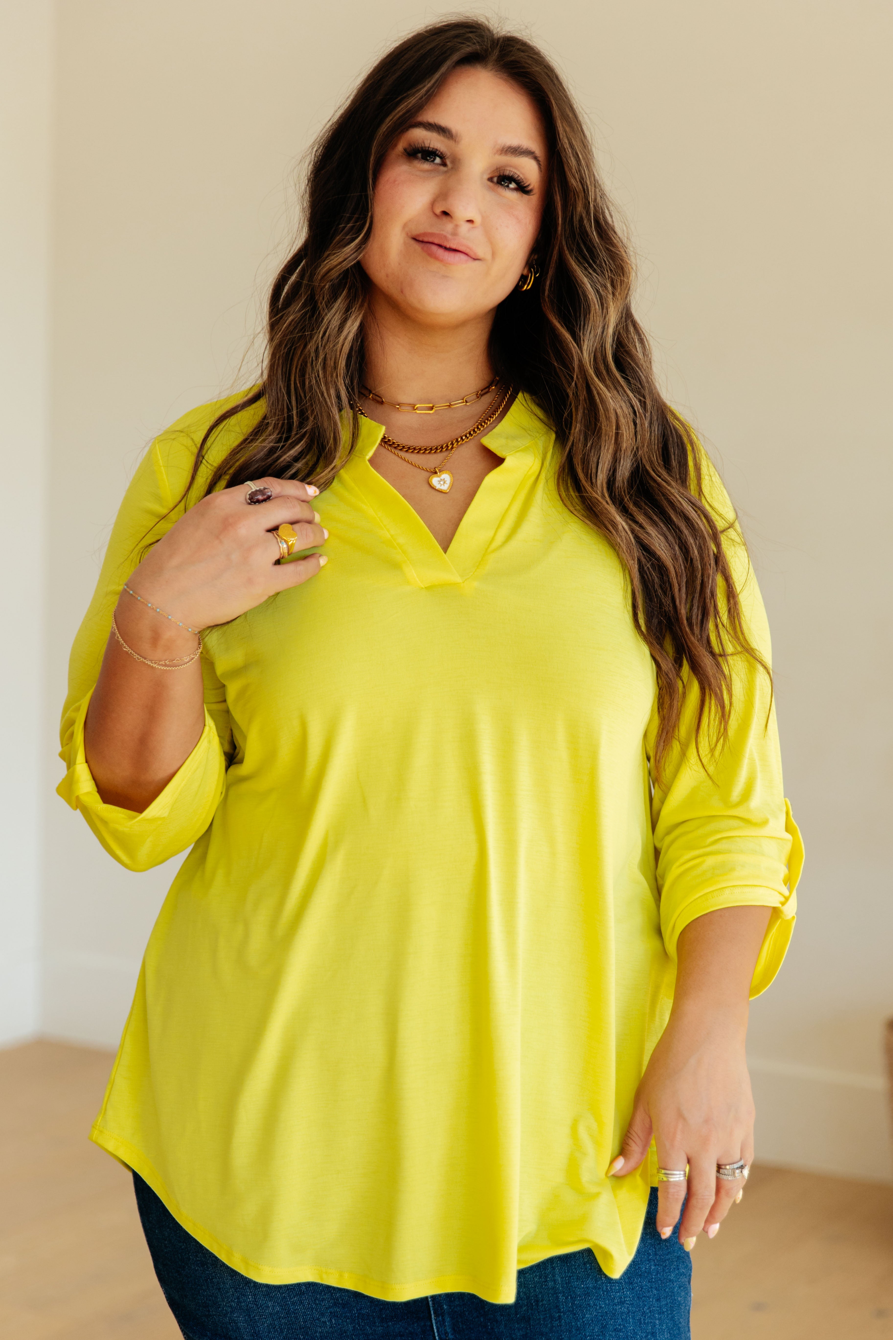 Lizzy V-Neck Top in Neon Yellow