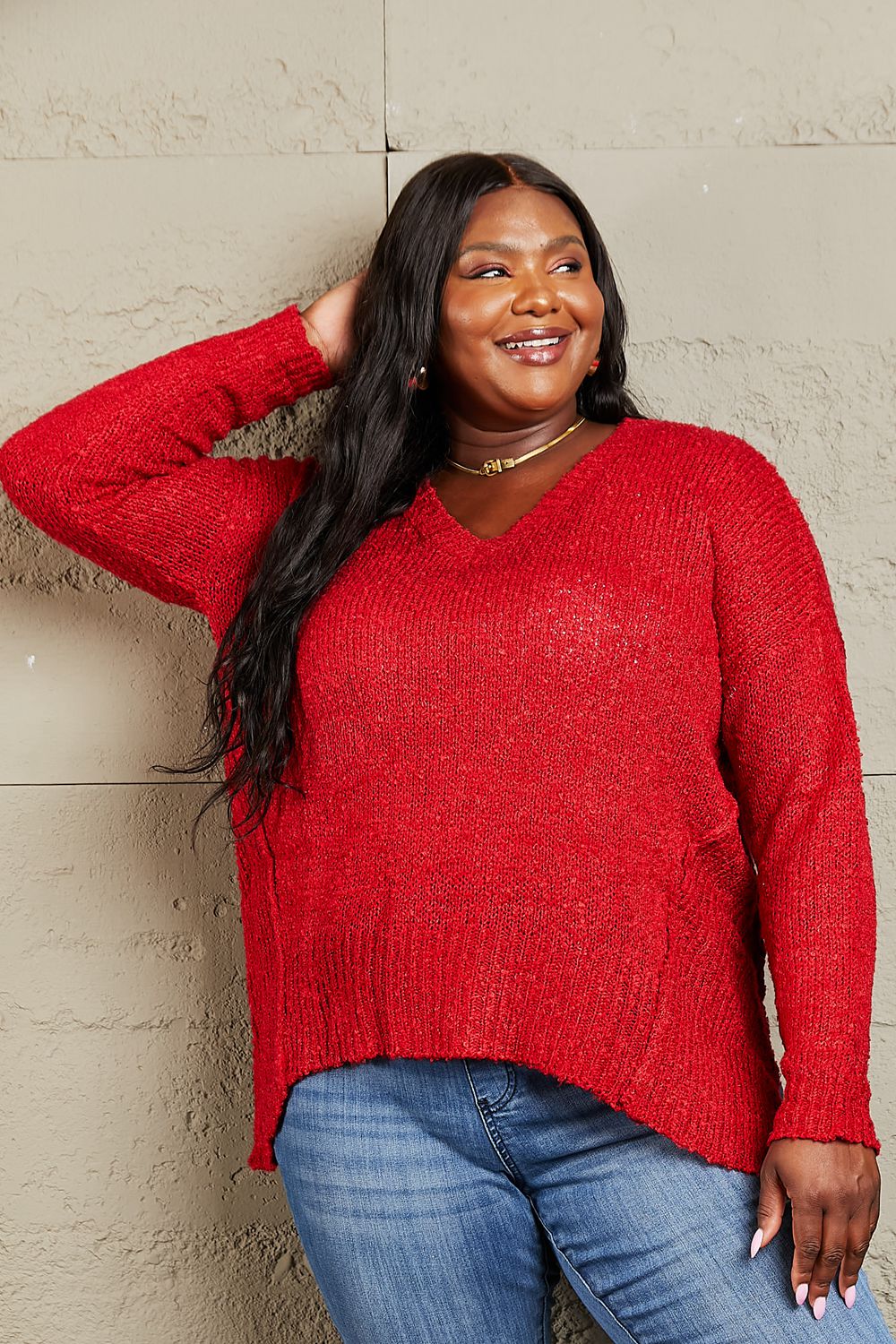 A Little Cozy Draped Detail Knit Sweater-Red Red Sweaters by Vim&Vigor | Vim&Vigor Boutique