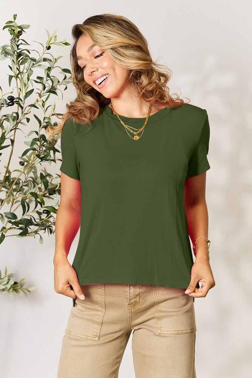 All-The Time Round Neck Short Sleeve T-Shirt Moss S Short Sleeve Tops by Vim&Vigor | Vim&Vigor Boutique
