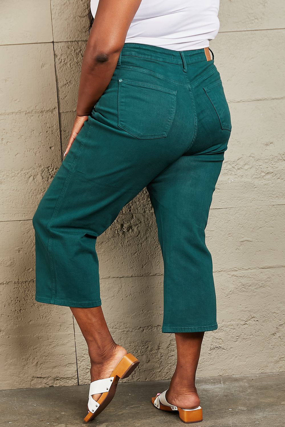 Camile Tummy Control High Waisted Cropped Wide Leg Jeans by Judy blue Teal Tummy Control Jeans by Vim&Vigor | Vim&Vigor Boutique