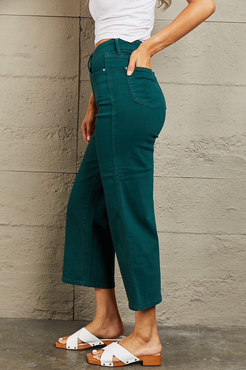Camile Tummy Control High Waisted Cropped Wide Leg Jeans by Judy blue Teal Tummy Control Jeans by Vim&Vigor | Vim&Vigor Boutique