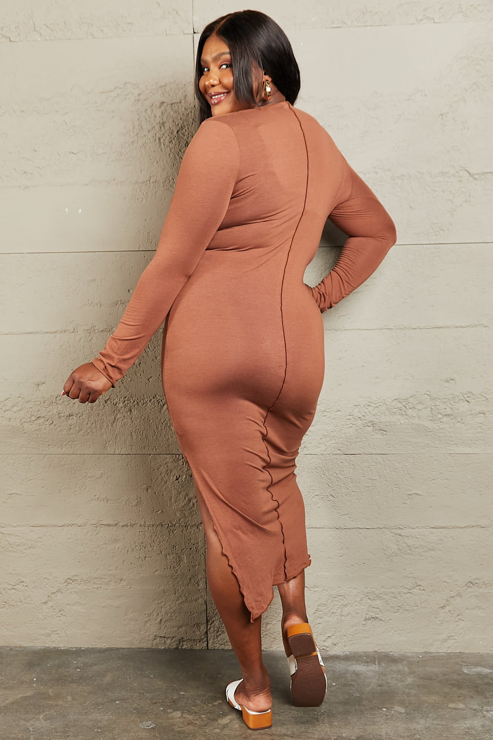 Give MeThe Night Bodycon Dress Caramel Midi Dress by Vim&Vigor | Vim&Vigor Boutique