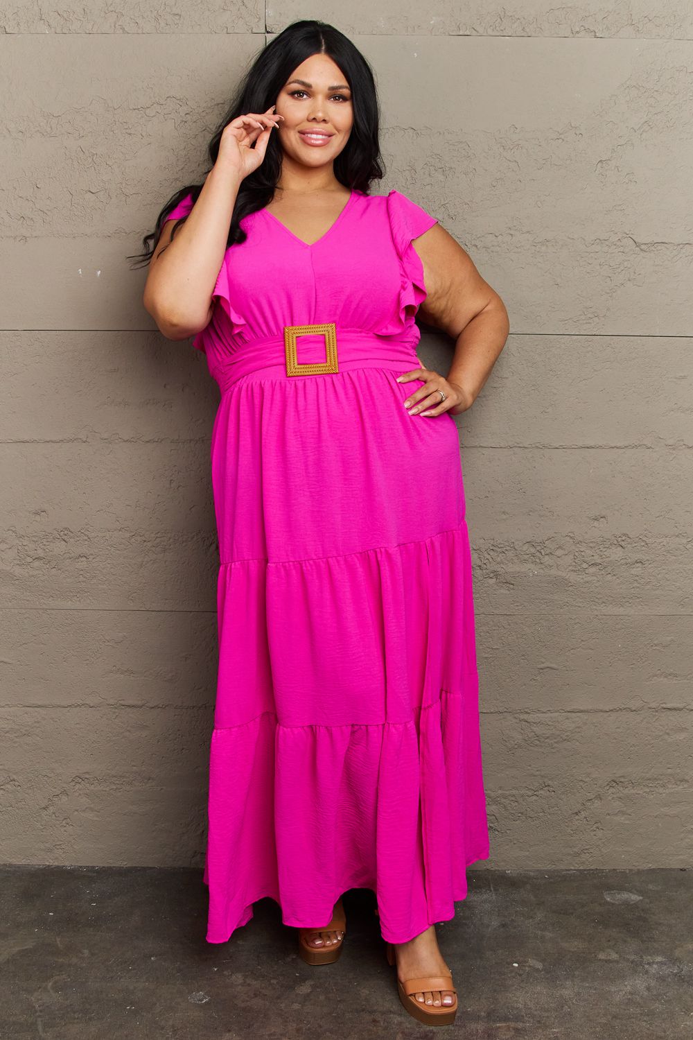 I'm Fancy Tiered Side Slit Maxi Dress Hot Pink 1XL Maxi Dress by Vim&Vigor | Vim&Vigor Boutique