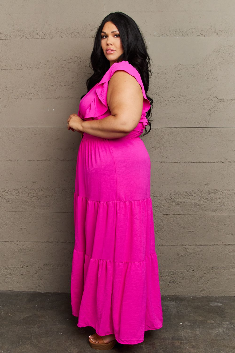 I'm Fancy Tiered Side Slit Maxi Dress Hot Pink Maxi Dress by Vim&Vigor | Vim&Vigor Boutique
