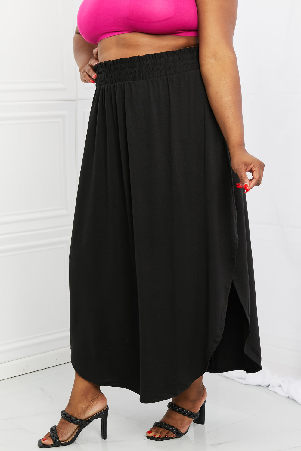 It's My Time Side Scoop Scrunch Skirt-Black Black Maxi Skirts by Vim&Vigor | Vim&Vigor Boutique