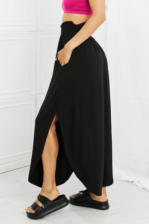 It's My Time Side Scoop Scrunch Skirt-Black Black Maxi Skirts by Vim&Vigor | Vim&Vigor Boutique