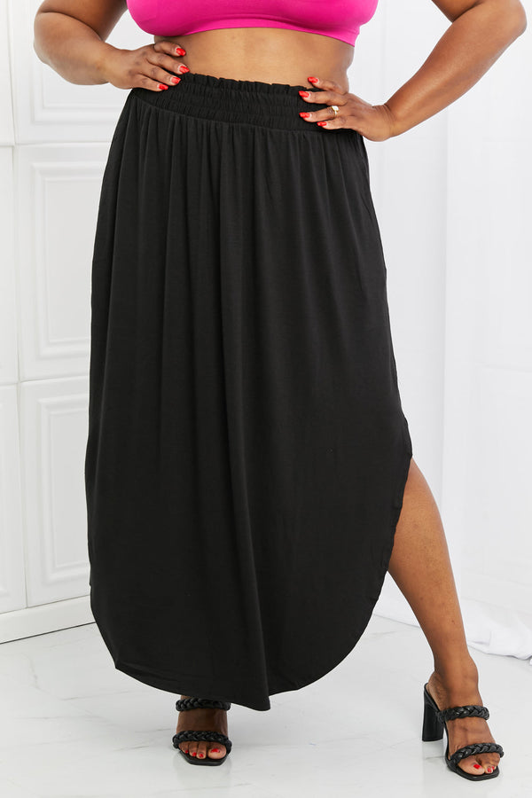 It's My Time Side Scoop Scrunch Skirt-Black Black S Maxi Skirts by Vim&Vigor | Vim&Vigor Boutique