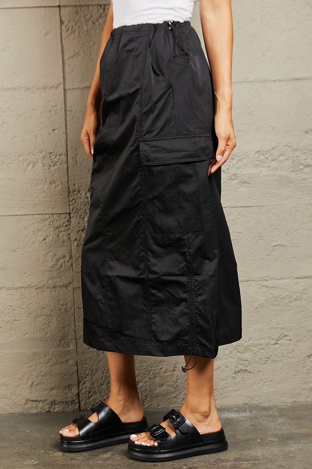 I've Got The Time High Waisted Cargo Midi Skirt-Black Black Midi Cargo Skirt by Vim&Vigor | Vim&Vigor Boutique