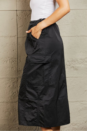 I've Got The Time High Waisted Cargo Midi Skirt-Black Black Midi Cargo Skirt by Vim&Vigor | Vim&Vigor Boutique