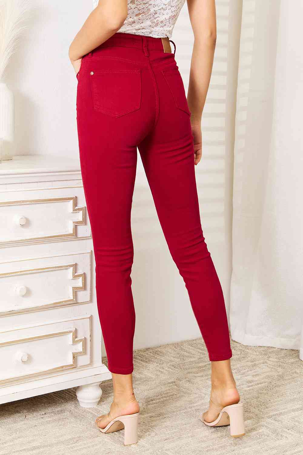 Judy Blue Scarlet High Waist Tummy Control Skinny Jeans Red High Waist Tummy Control Jeans by Vim&Vigor | Vim&Vigor Boutique