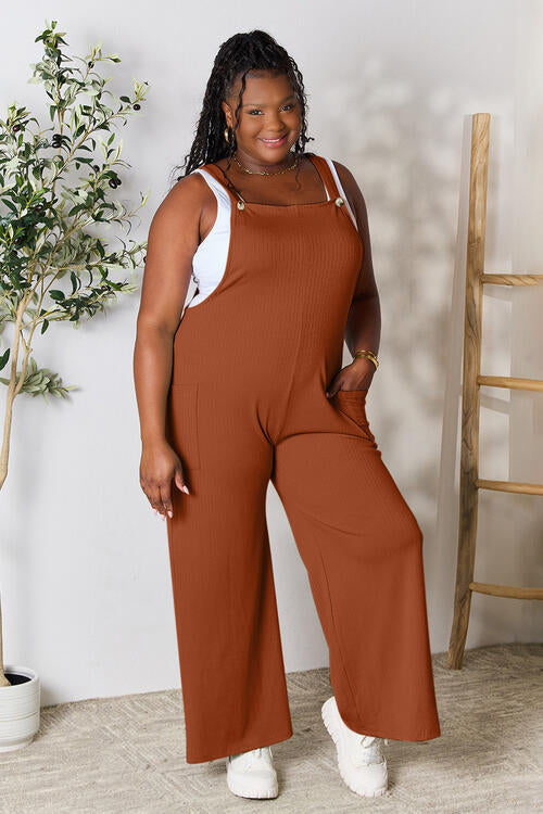 Jump Into Comfort Wide Strap Overall with Pockets Jumpsuits by Vim&Vigor | Vim&Vigor Boutique