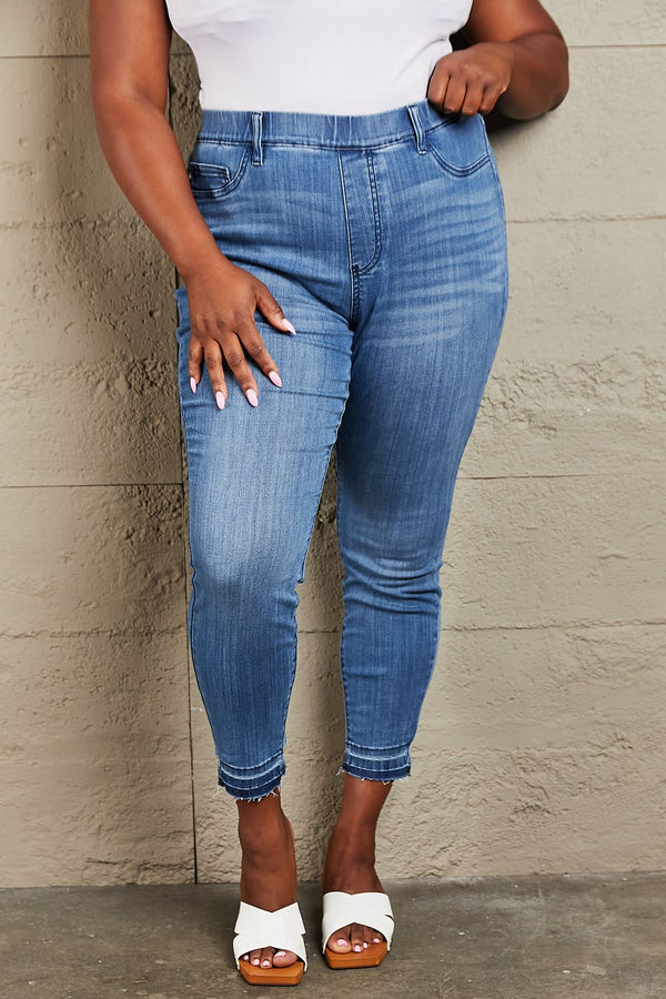 Kai High Waisted Pull On Skinny Jeans by Judy Blue Medium Denim Skinny Denim Jeans by Vim&Vigor | Vim&Vigor Boutique