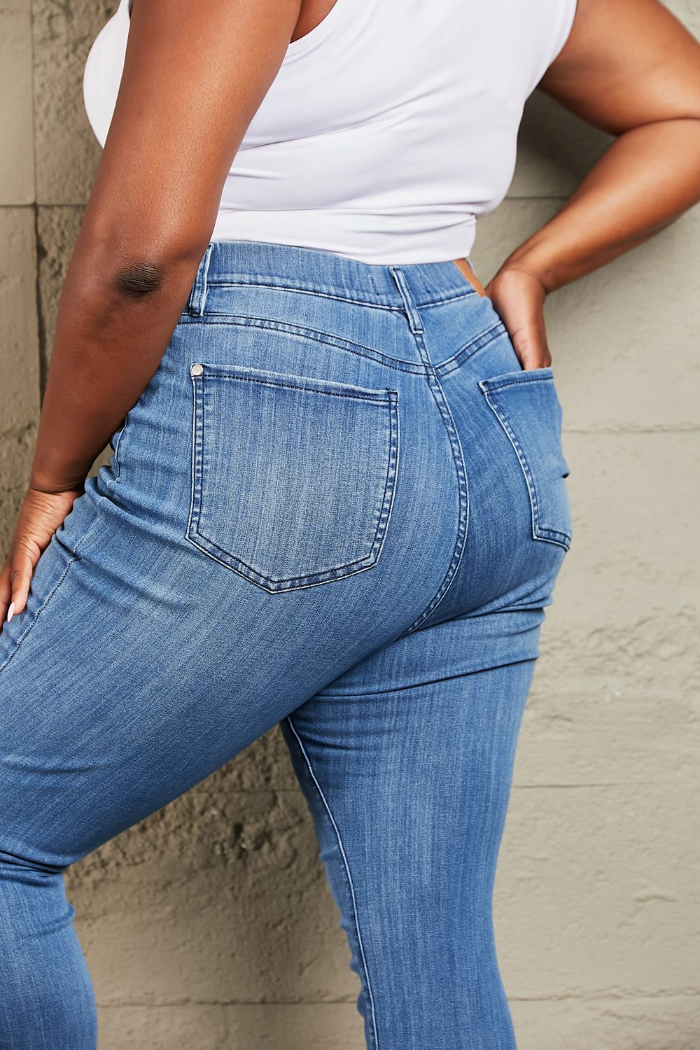 Kai High Waisted Pull On Skinny Jeans by Judy Blue Medium Denim Skinny Denim Jeans by Vim&Vigor | Vim&Vigor Boutique