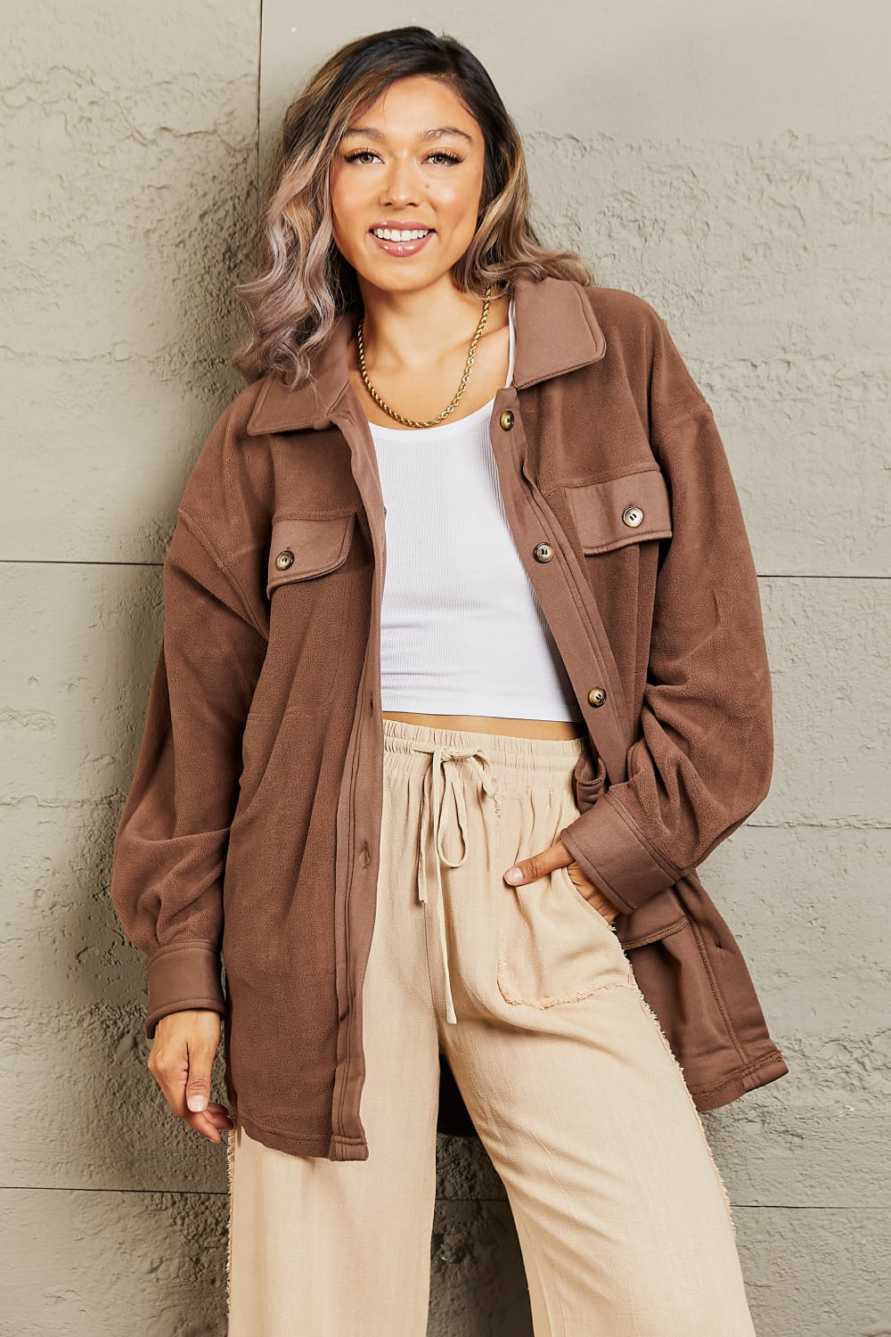 Keeping It Cozy Button Down Shacket-Cofee Brown Coffee Brown Shacket by Vim&Vigor | Vim&Vigor Boutique
