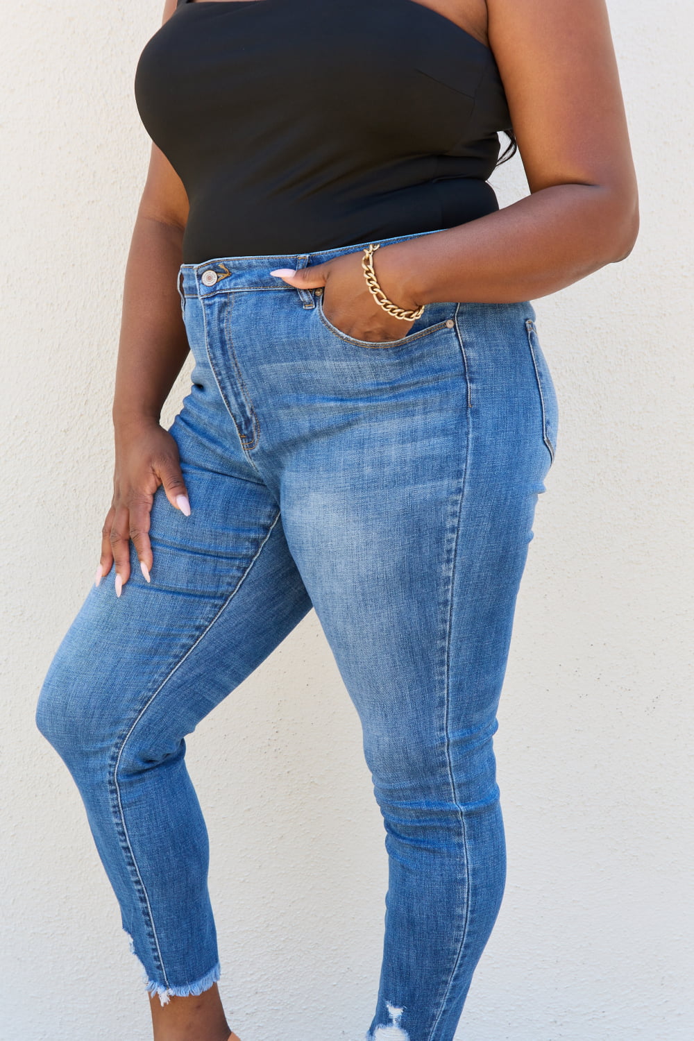 Lindsay Raw Hem High Rise Skinny Jeans by Kancan Medium Bottoms by Vim&Vigor | Vim&Vigor Boutique