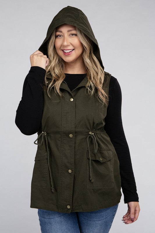 March With Me Drawstring Waist Military Hoodie Vest Hooded Military Vest by Vim&Vigor | Vim&Vigor Boutique