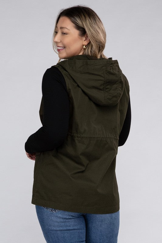 March With Me Drawstring Waist Military Hoodie Vest Hooded Military Vest by Vim&Vigor | Vim&Vigor Boutique
