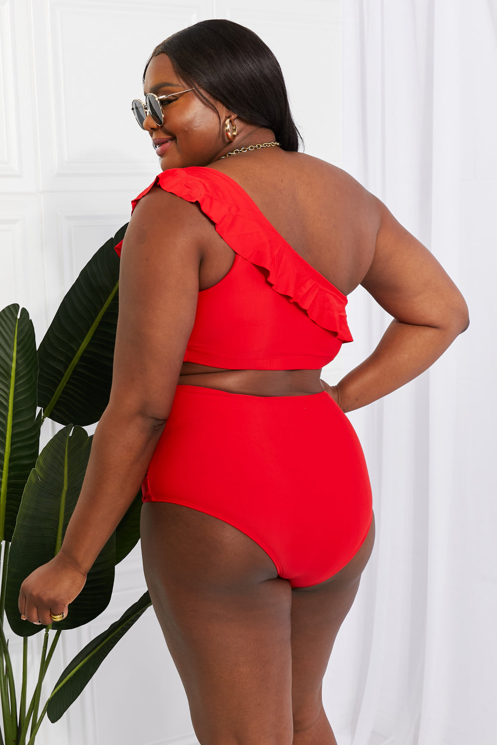 Marina West Swim Seaside Romance Ruffle One-Shoulder Bikini in Red Scarlett Swimwear by Vim&Vigor | Vim&Vigor Boutique