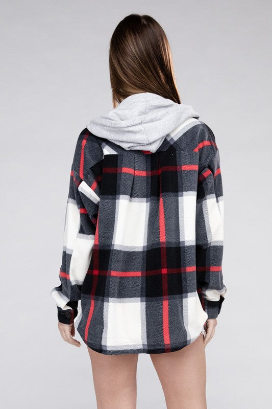 My Go To Plaid Drawstring Hooded Fleece Shacket Fleece Hooded Shacket by Vim&Vigor | Vim&Vigor Boutique