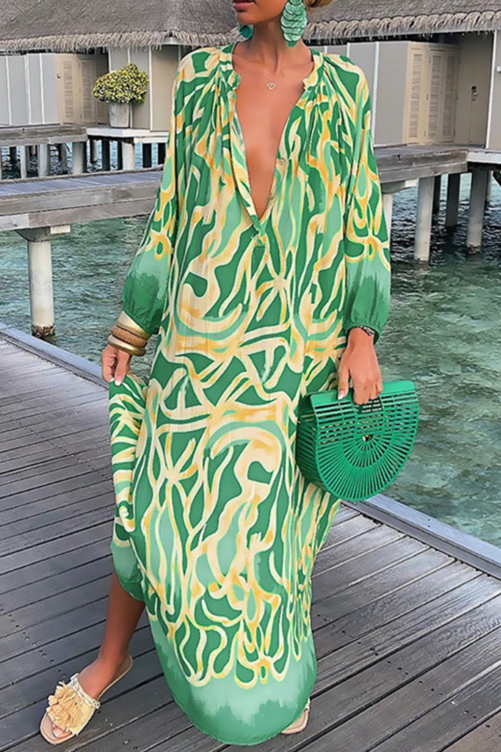 Paradise Passion Buttoned Maxi Dress Mid Green Dresses by Vim&Vigor | Vim&Vigor Boutique