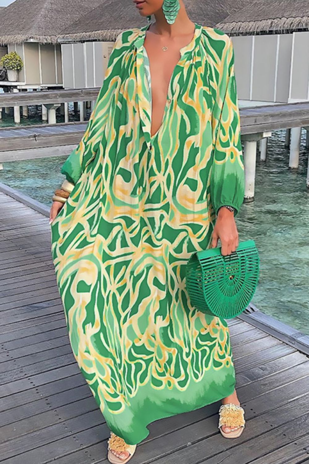 Paradise Passion Buttoned Maxi Dress Mid Green S Dresses by Vim&Vigor | Vim&Vigor Boutique