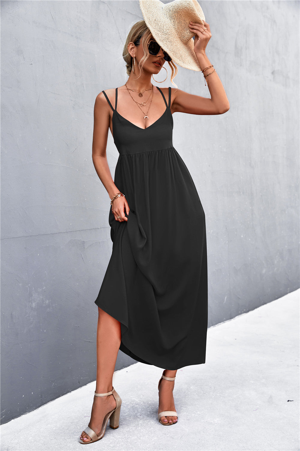Parisian Chick Double Strap Tie Back Dress Black S Dresses by Vim&Vigor | Vim&Vigor Boutique