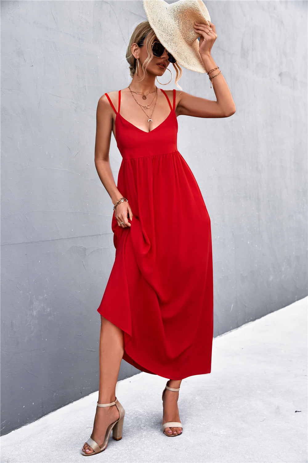 Parisian Chick Double Strap Tie Back Dress Red S Dresses by Vim&Vigor | Vim&Vigor Boutique