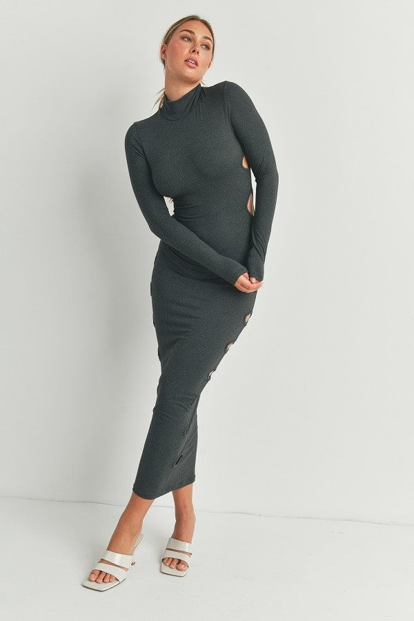 Wicked Minds Cutout Detail Maxi Dress Heather Charcoal Cut-Out Maxi Dress by Vim&Vigor Boutique | Vim&Vigor Boutique