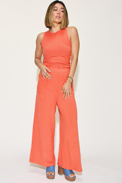 Watch Me Work Ribbed Tank and Wide Leg Pants Set