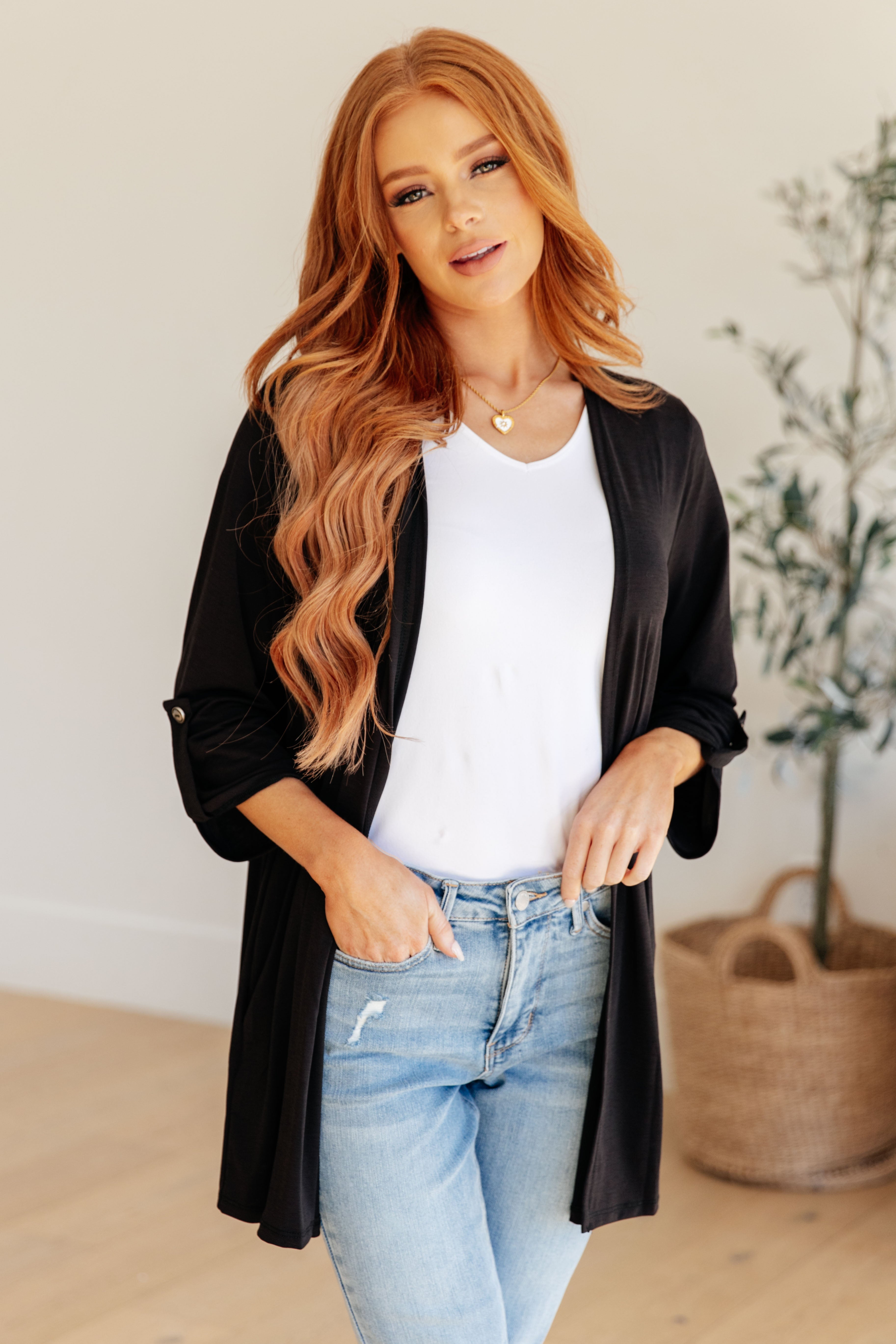 Lizzy Open Front Cardigan in Black