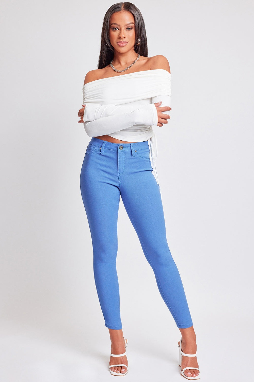 Morgan Hyperstretch Mid-Rise Skinny Pants in Blue